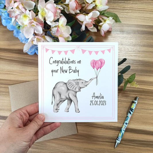 Personalised New Baby Elephant Card