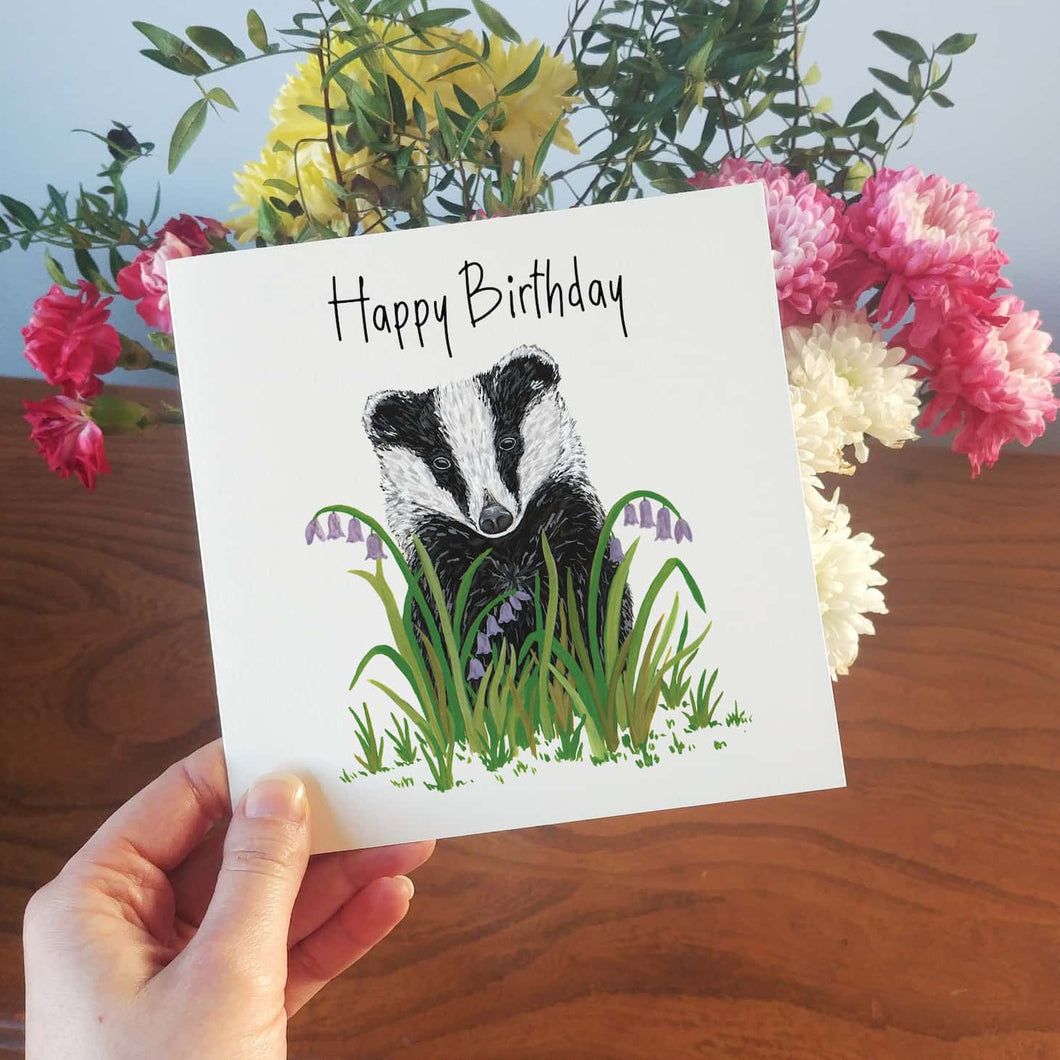 Illustrated Badger Birthday Card