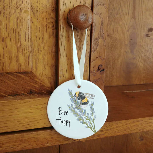 Bee Happy Ceramic Hanging Ornament | Bumble Bee Keepsake