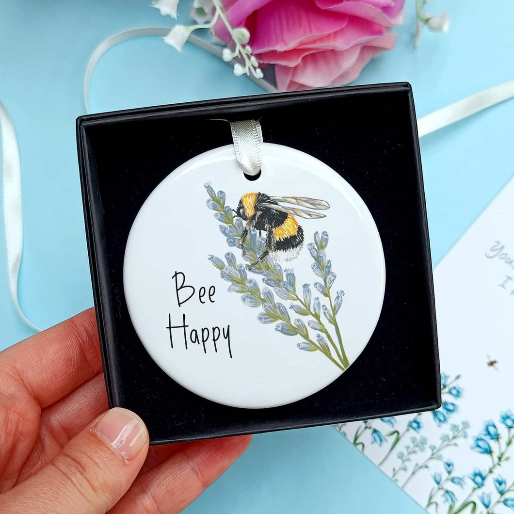 Bee Happy Ceramic Hanging Ornament | Bumble Bee Keepsake