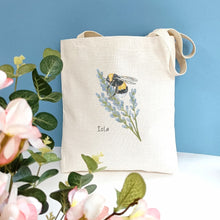 Load image into Gallery viewer, Personalised Bee Tote Bag | Bumble Bee on Lavender Design
