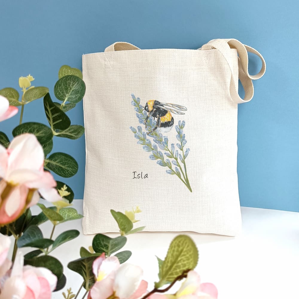 Personalised Bee Tote Bag | Bumble Bee on Lavender Design