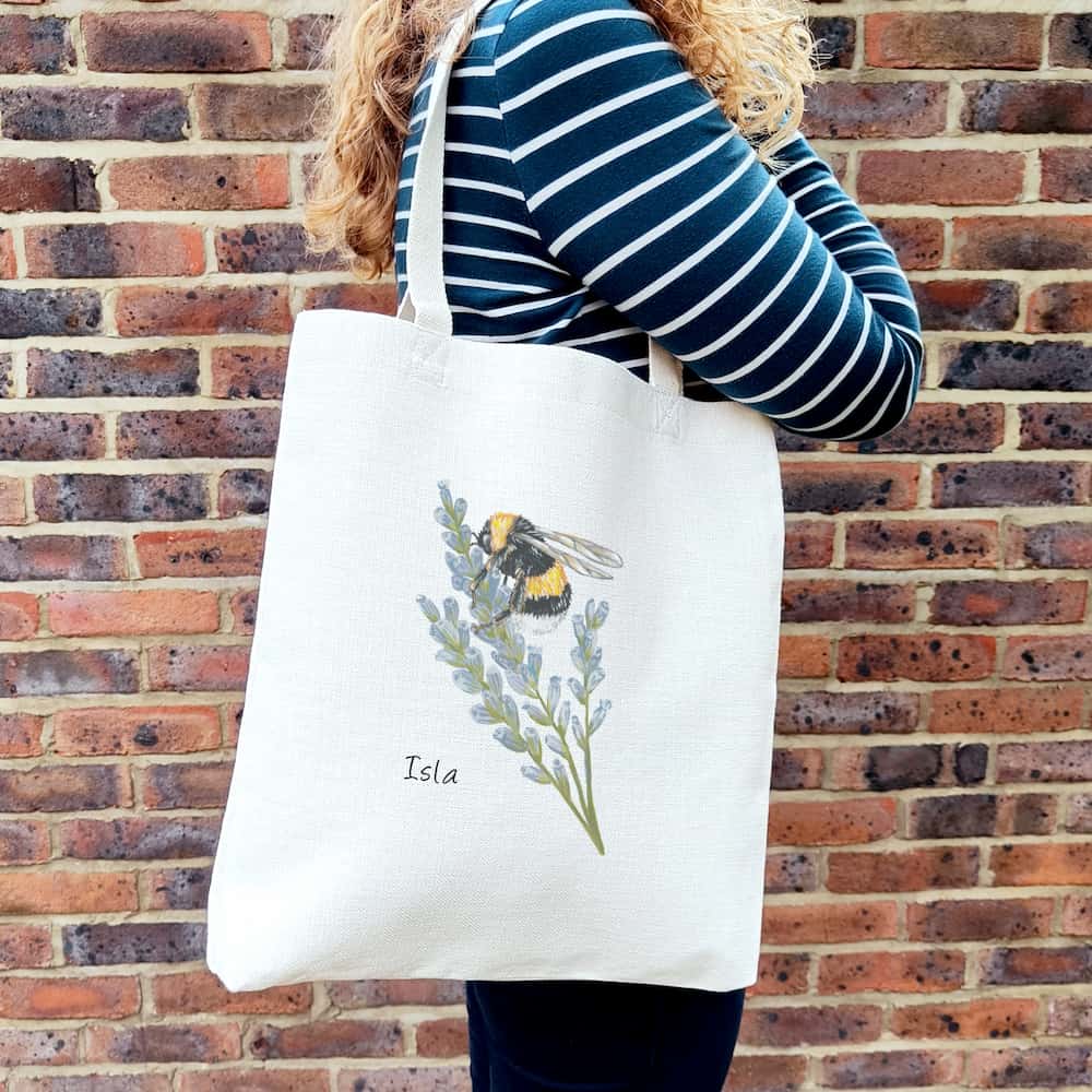 Personalised Bee Tote Bag | Bumble Bee on Lavender Design