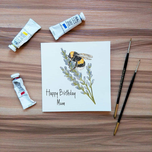 Illustrated Bumble Bee on Lavender Birthday Card