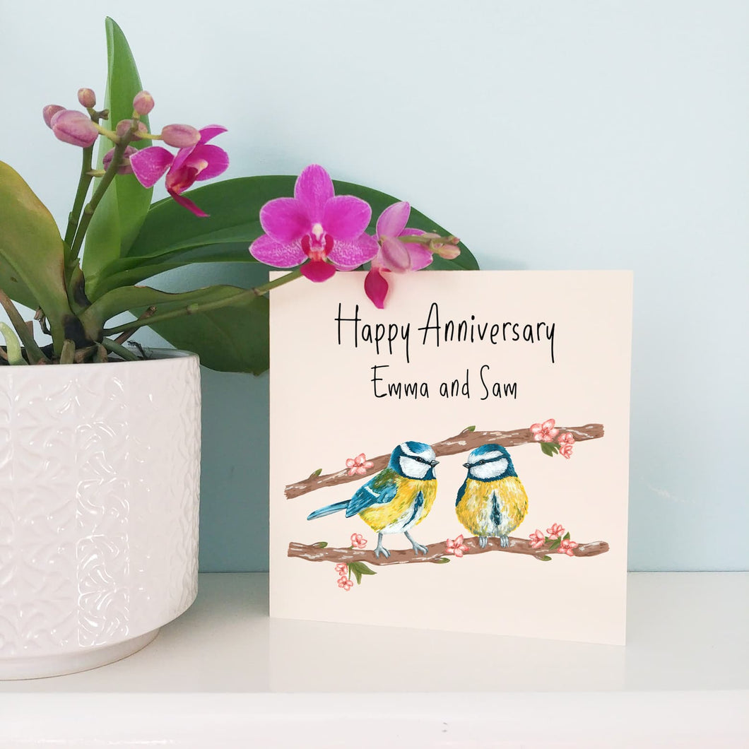 Personalised Blue Tit Anniversary Card