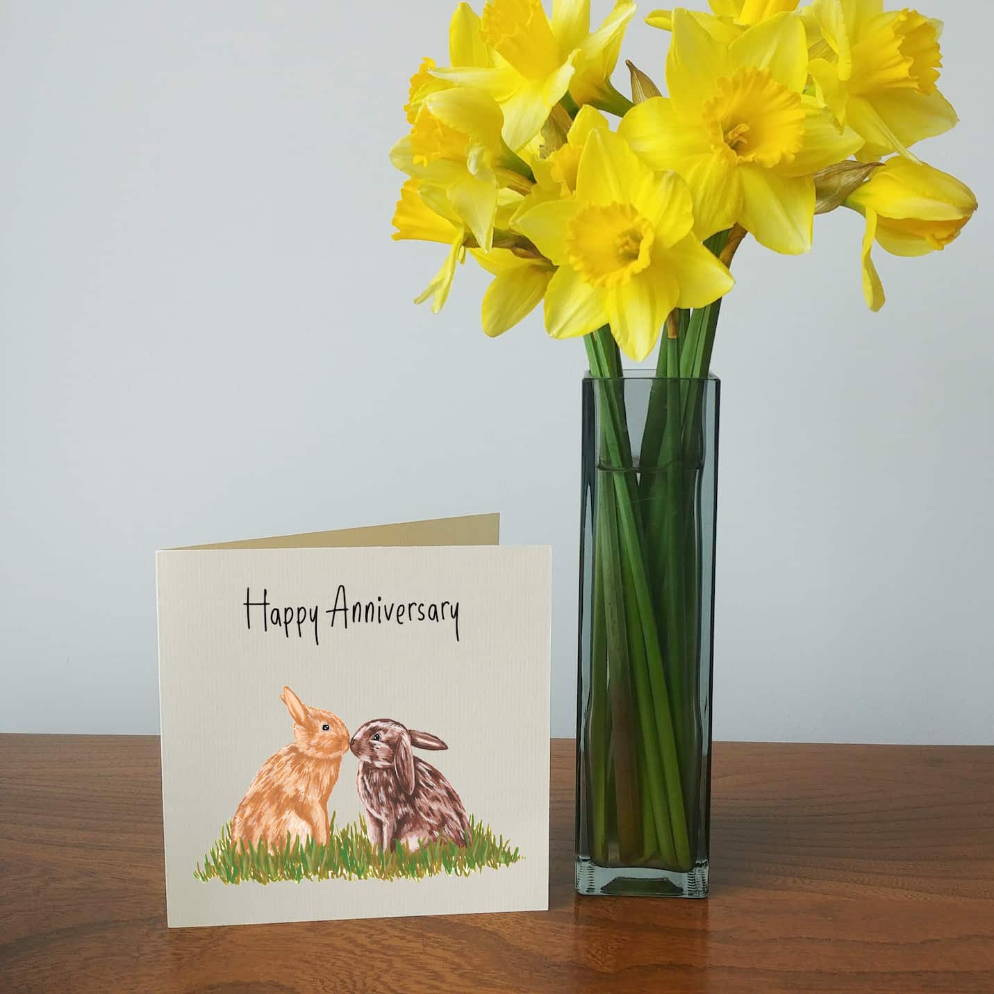 Personalised Kissing Bunnies Anniversary Card