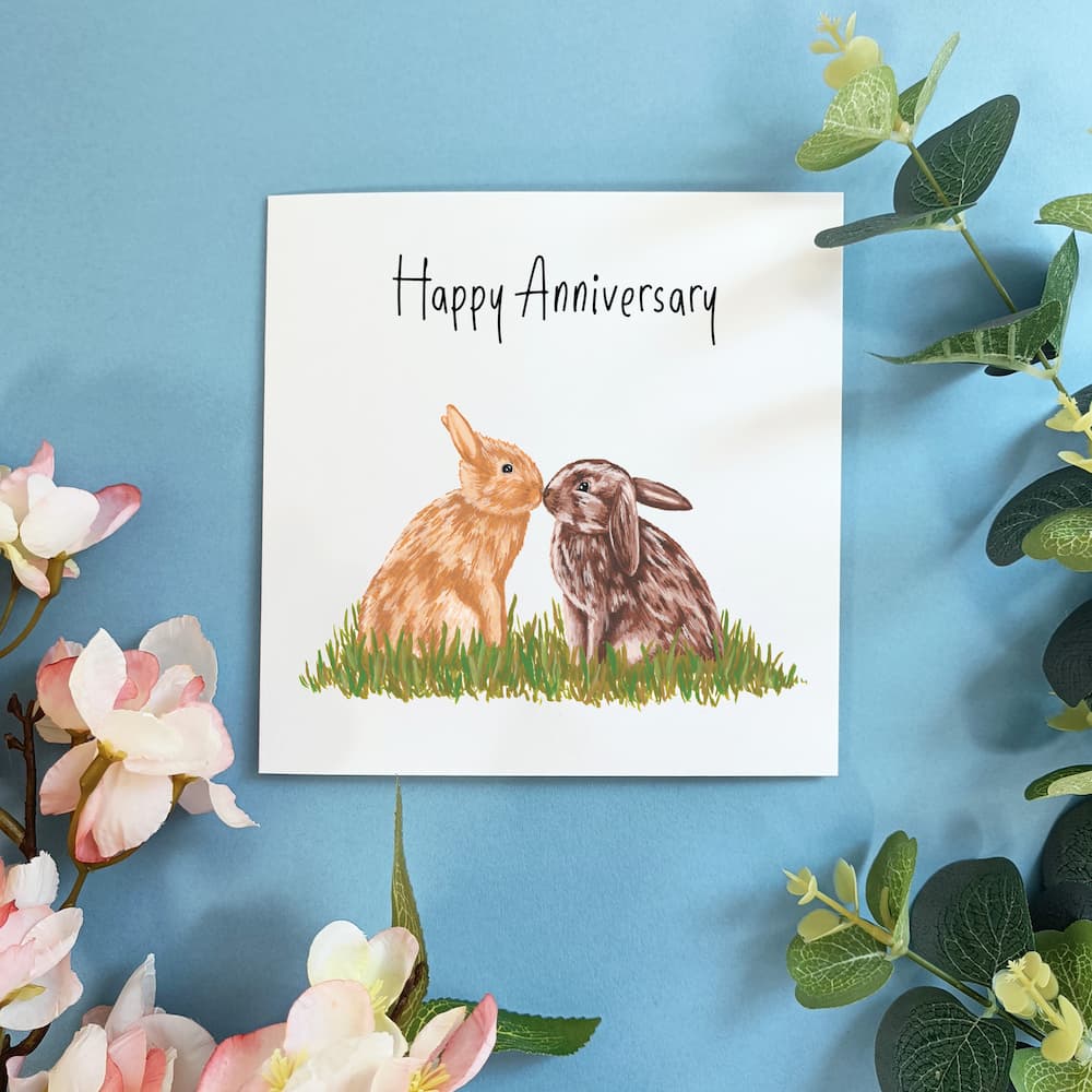 Personalised Kissing Bunnies Anniversary Card