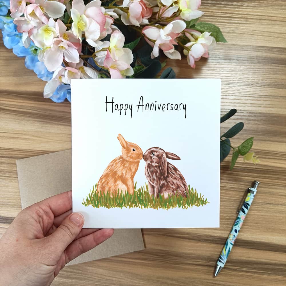 Personalised Kissing Bunnies Anniversary Card
