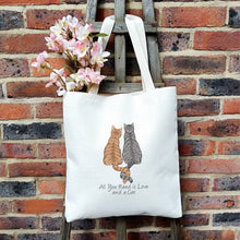 Load image into Gallery viewer, All You Need is Love and a Cat Tote Bag | Cat Couple Bag
