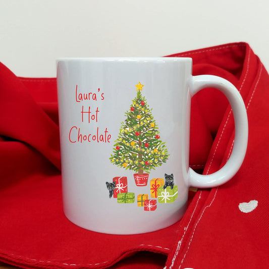 Personalised Christmas Mug | Cat's Christmas Tree Illustration