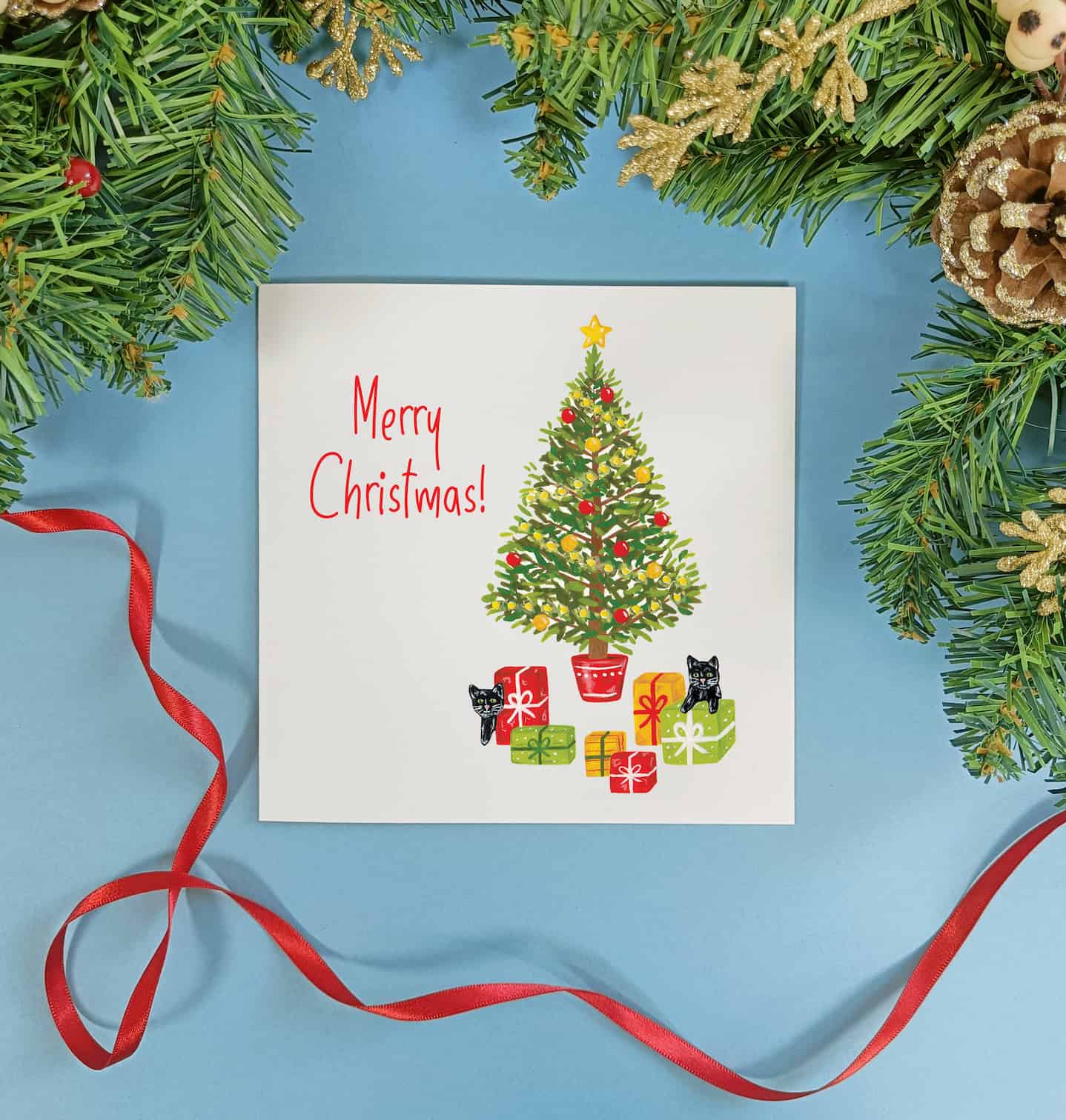 Cat's Christmas Tree Card