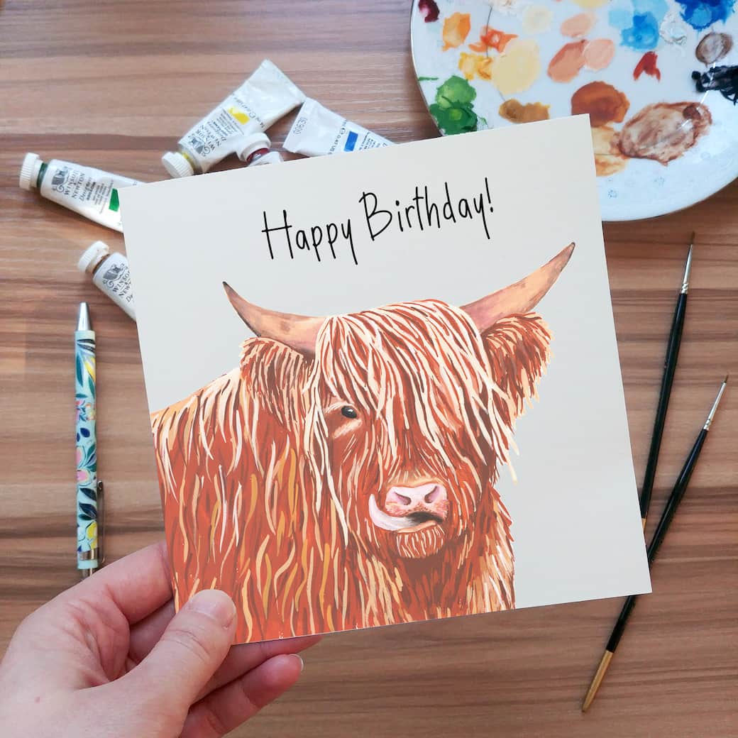 Illustrated Highland Cow Greetings Card