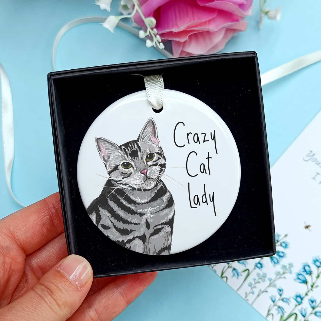 Crazy Cat Lady Ceramic Hanging Ornament | Cat Keepsake | Cat Lover Gift