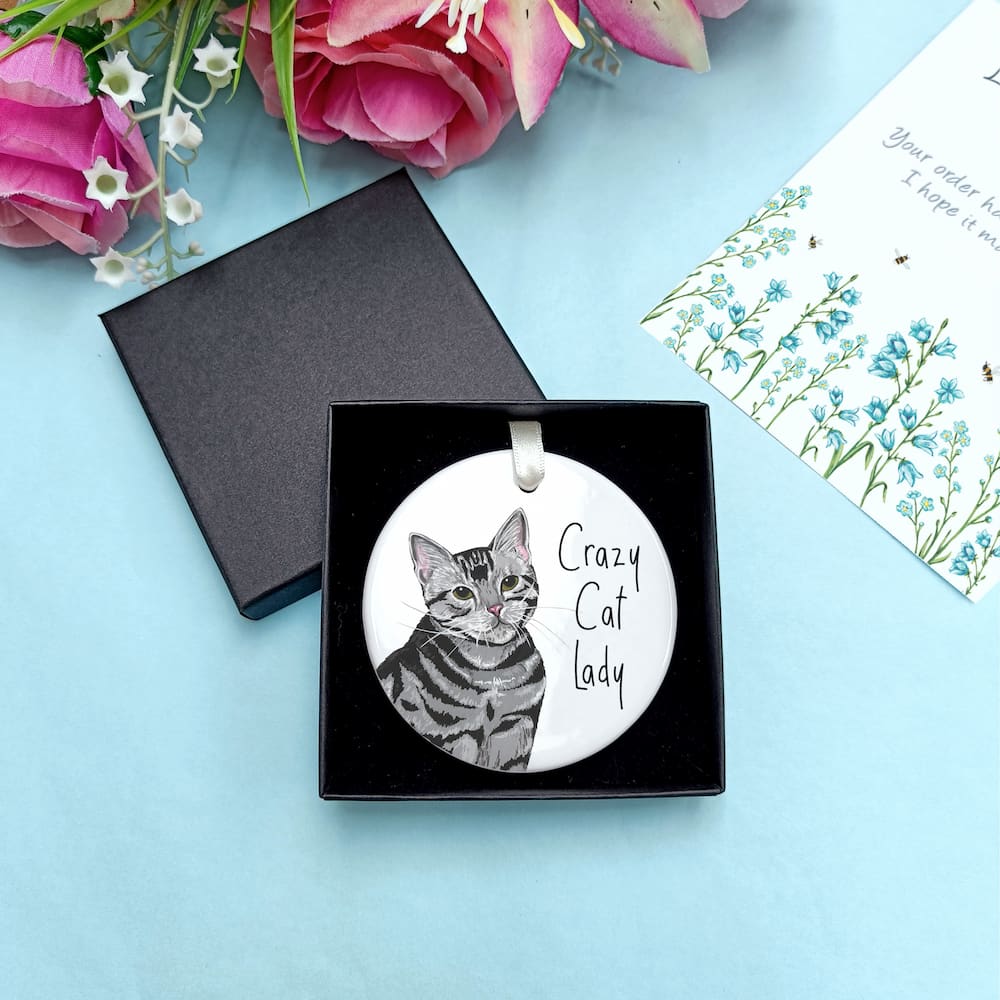 Crazy Cat Lady Ceramic Hanging Ornament | Cat Keepsake | Cat Lover Gift