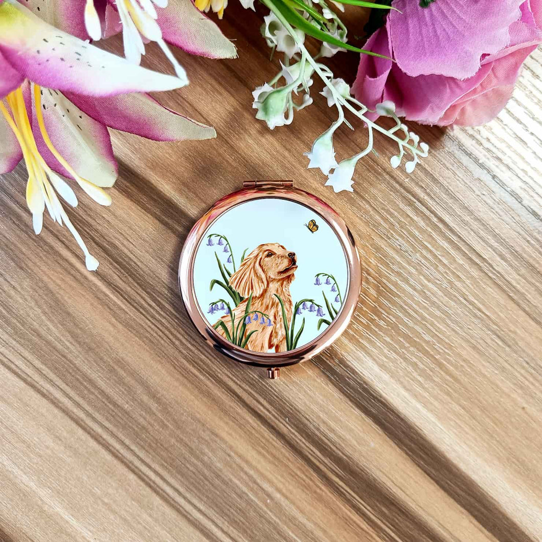 Illustrated Dog Pocket Mirror | Cocker Spaniel Rose Gold Compact Mirror