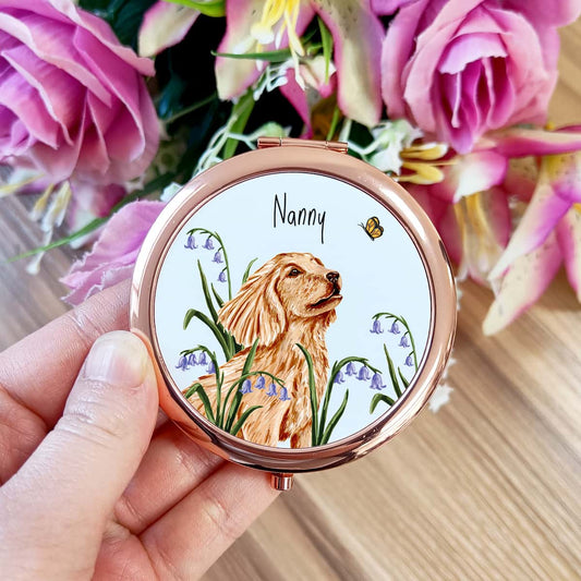 Illustrated Dog Pocket Mirror | Cocker Spaniel Rose Gold Compact Mirror