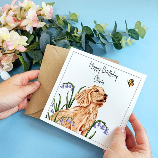 Personalised Dog and Butterfly Birthday Card