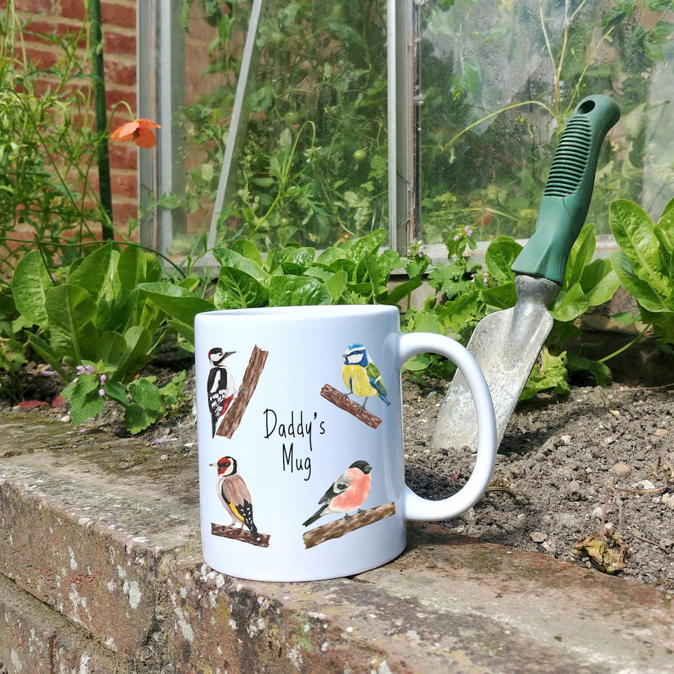 Personalised Garden Birds Mug | Custom Bird Watching Mug | Gifts for Dad | Illustrated Bird Ceramic Mug