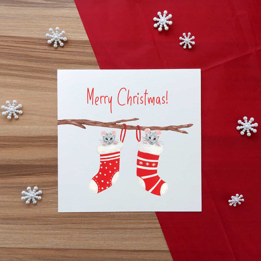 Personalised Mice Christmas Stocking Card