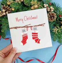 Load image into Gallery viewer, Personalised Mice Christmas Stocking Card
