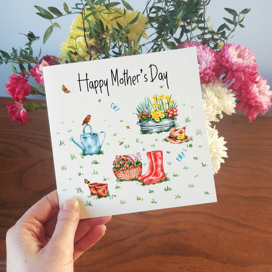 Personalised Floral Garden and Wellies Mother's Day Card