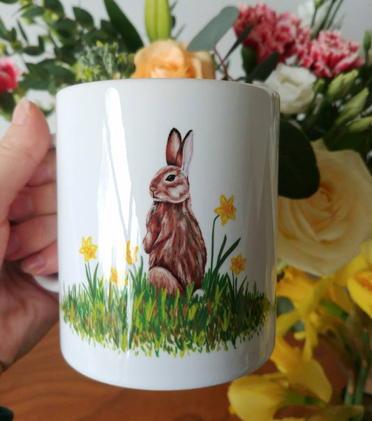 Rabbit and Daffodil Ceramic Mug | Illustrated Easter Cup