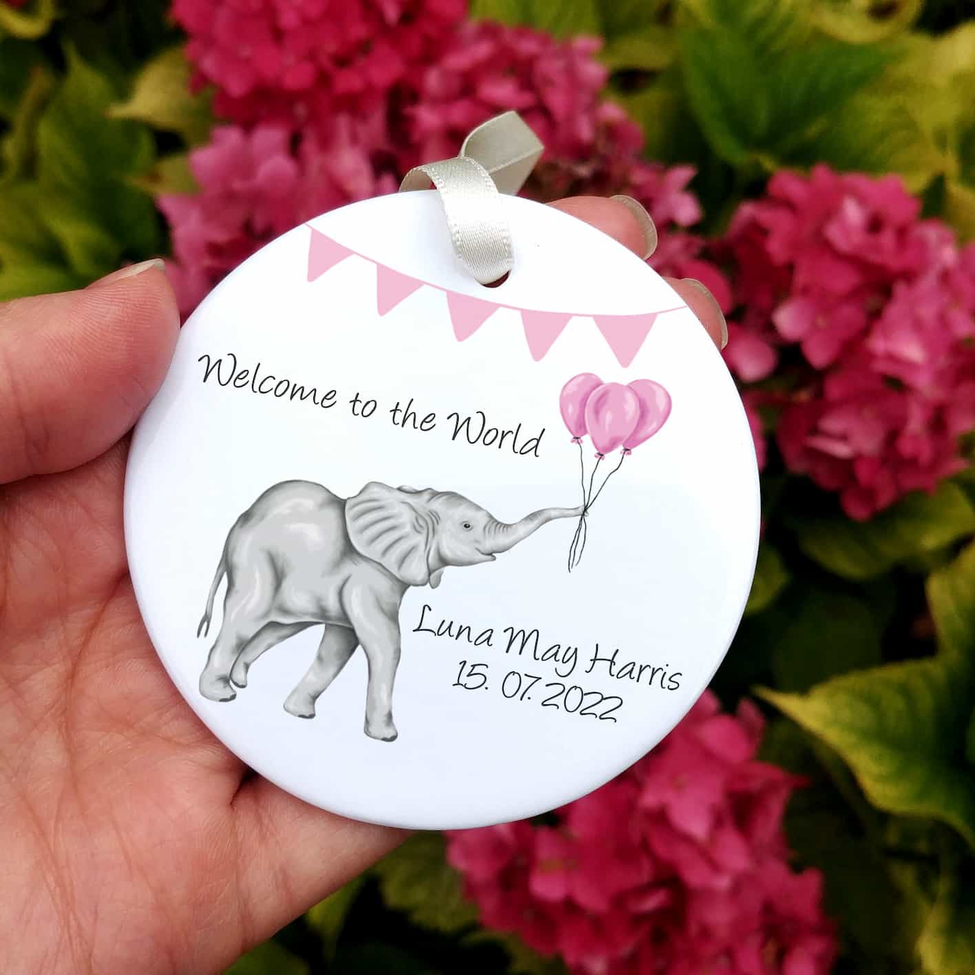 Personalised New Baby Elephant Decoration
