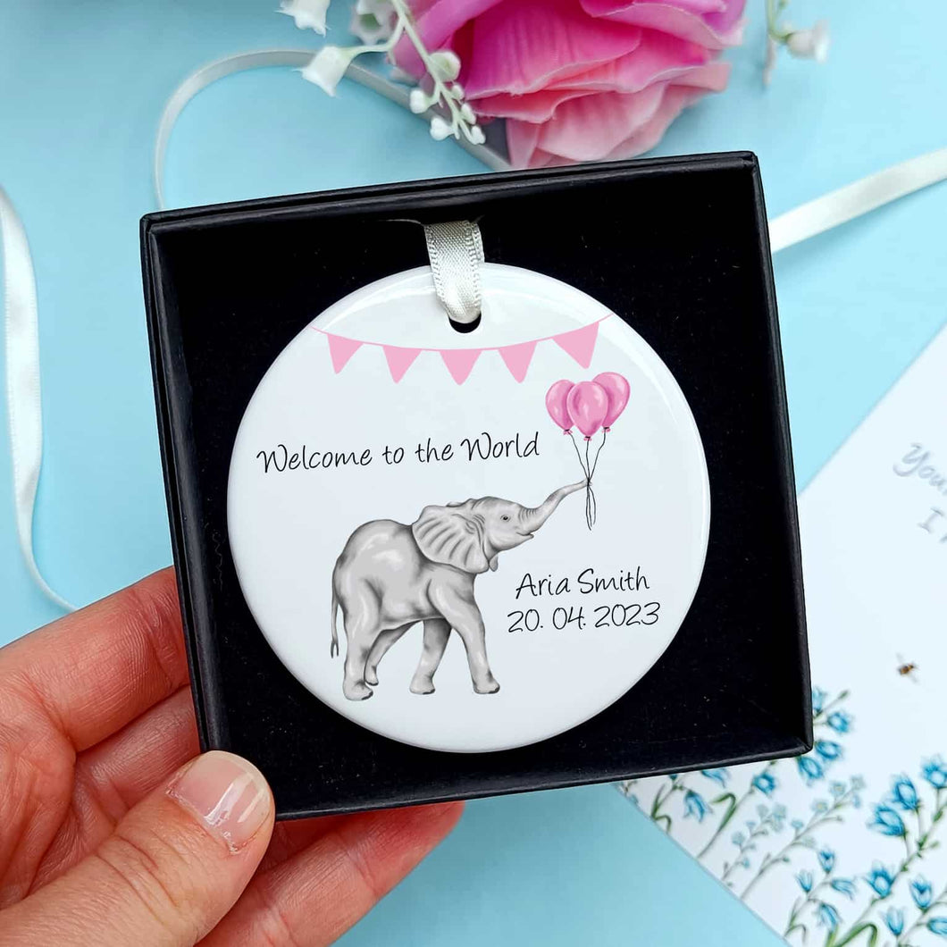 Personalised New Baby Elephant Decoration