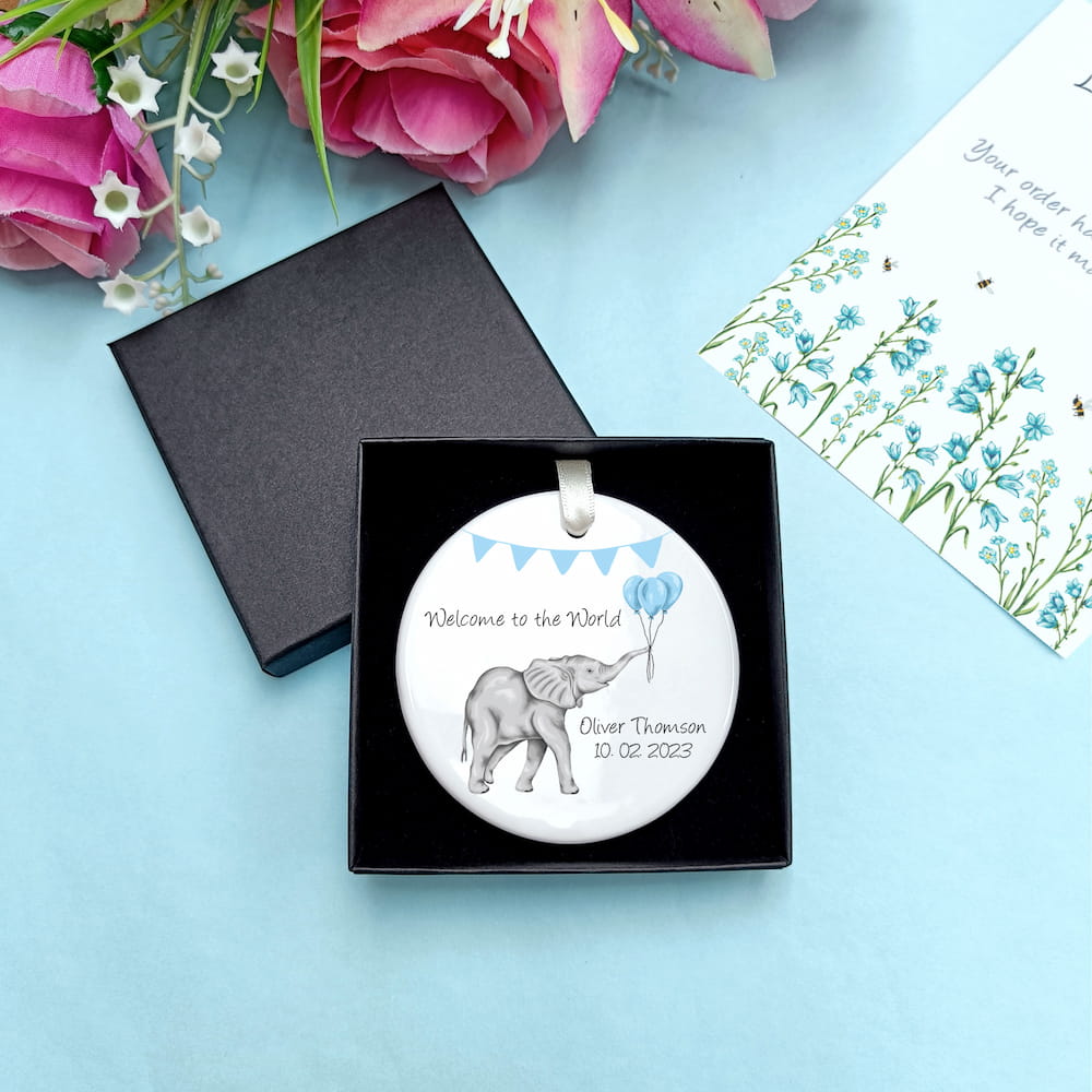 Personalised New Baby Elephant Decoration
