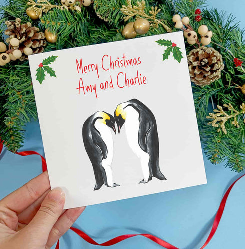 Personalised Penguin Couple Christmas Card