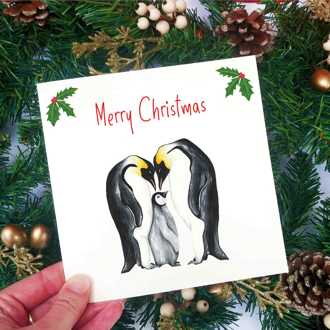 Personalised Penguin Family Christmas Card