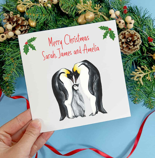 Personalised Penguin Family Christmas Card