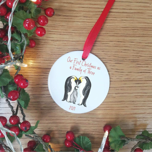 Personalised First Family Christmas Tree Decoration | Penguin Family of Three