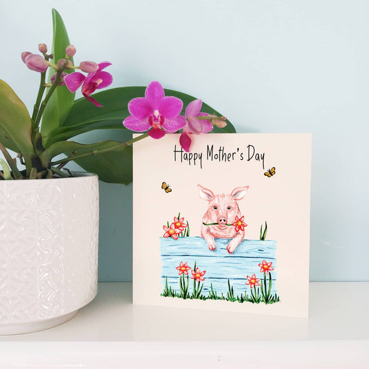 Illustrated Cute Pig Mother's Day Card | Hogs & Kisses