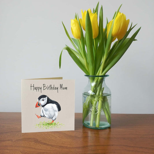 Illustrated Dancing Puffin Birthday Card