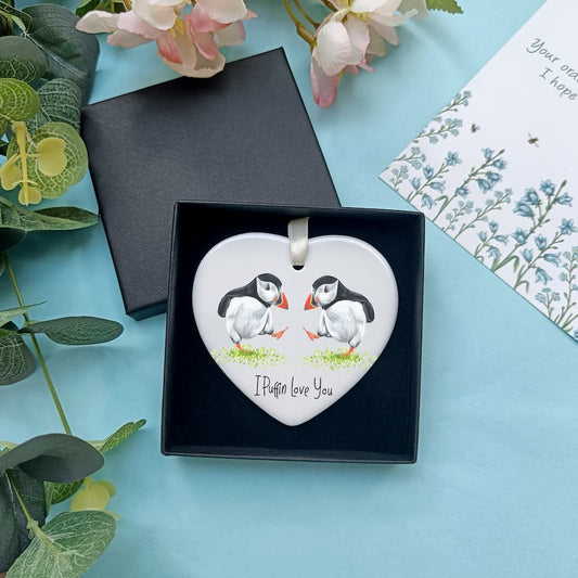 Puffin Ceramic Heart Decoration