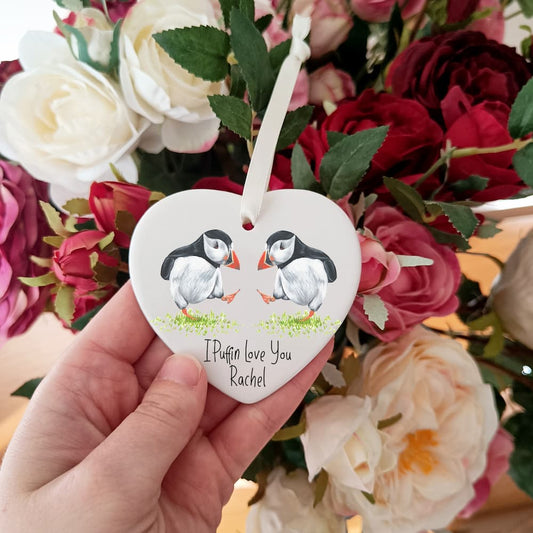 Puffin Ceramic Heart Decoration