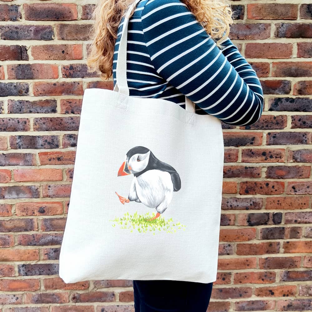 Personalised Puffin Tote Bag | Dancing Puffin Design