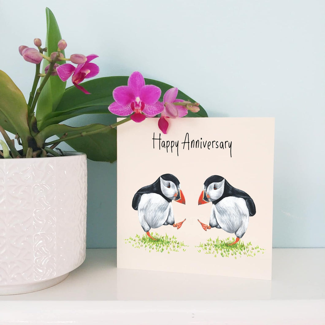 Dancing Puffins Anniversary Card