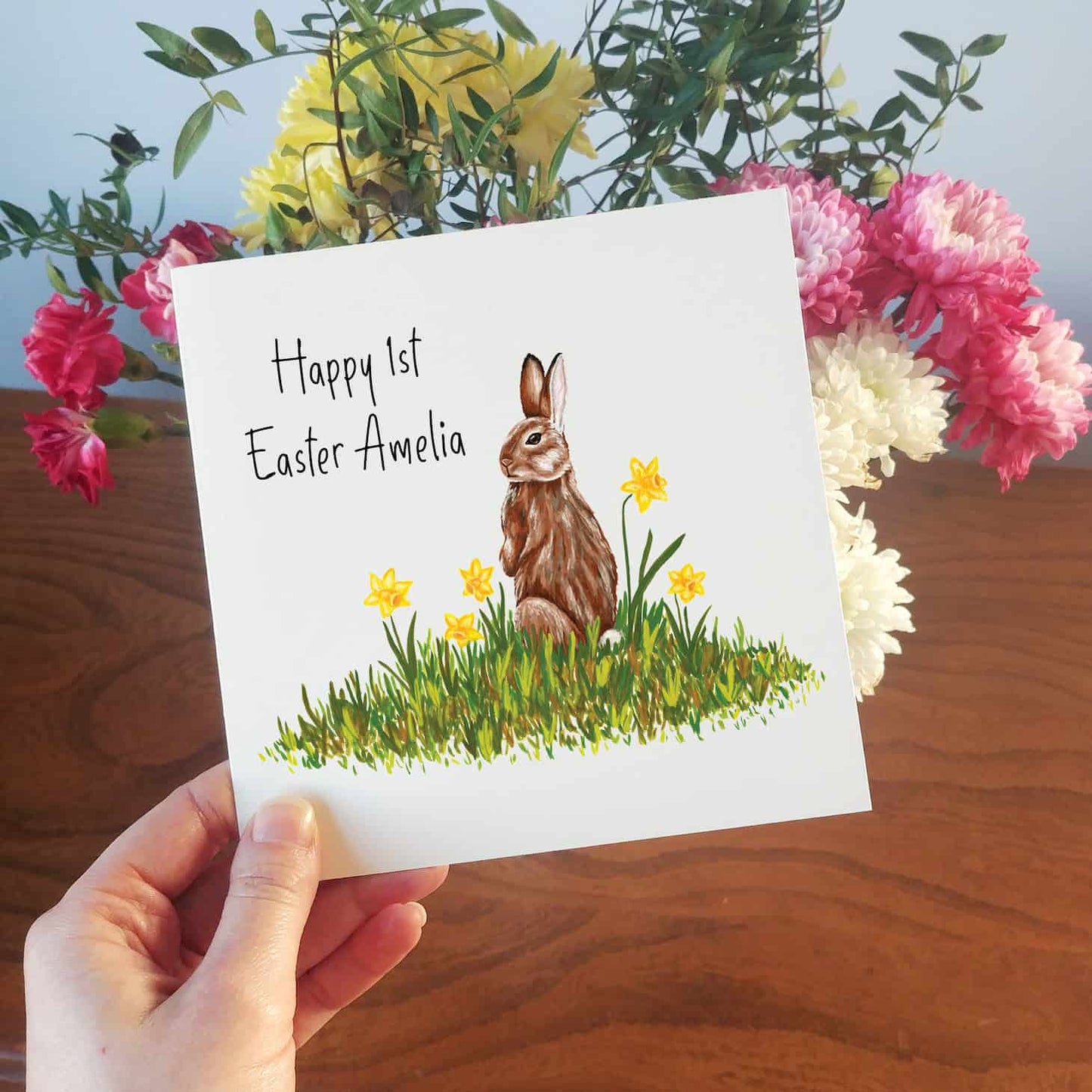 Personalised Bunny Easter Card | Rabbit Amongst the Daffodil's