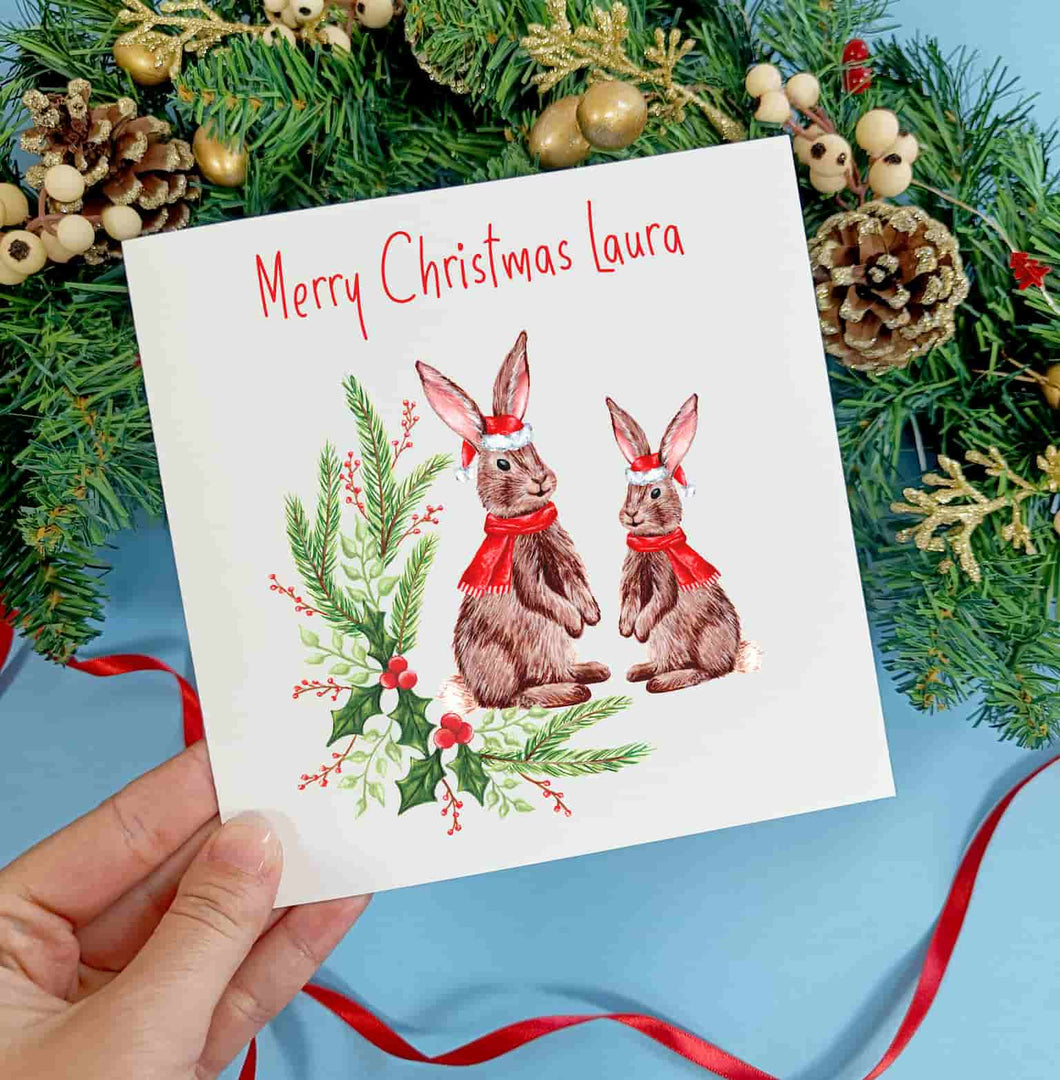 Personalised Rabbit Christmas Card