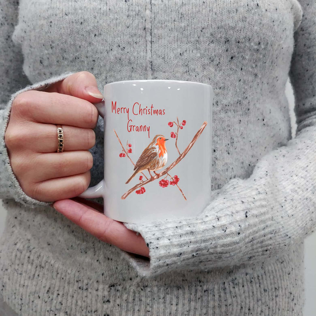 Christmas Robin Mug | Personalised Red Robin Ceramic Mug