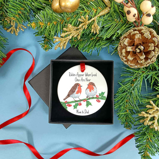 Robin Couple Personalised Christmas Memorial Decoration