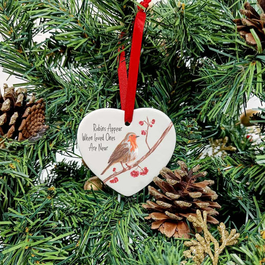 Personalised Robin Memorial Heart Christmas Decoration