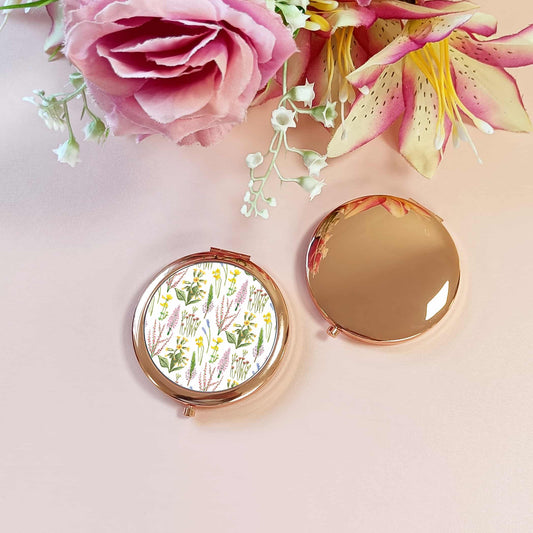 Wildflowers Pocket Mirror | Woodland Flowers Rose Gold Compact Mirror