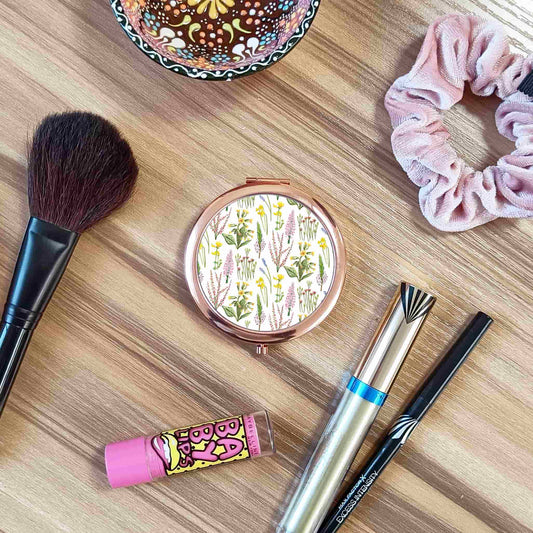Wildflowers Pocket Mirror | Woodland Flowers Rose Gold Compact Mirror