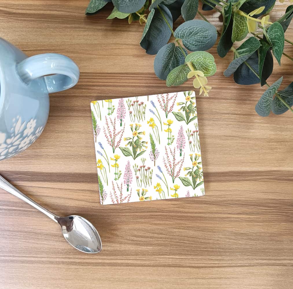 Woodland Flowers Ceramic Coaster | Floral Set of Coasters