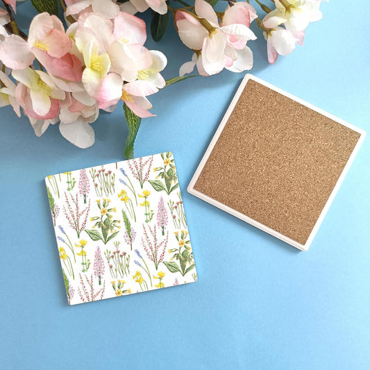 Woodland Flowers Ceramic Coaster | Floral Set of Coasters